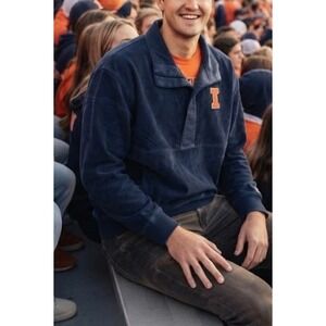 League 91 Illinois Fighting Illini Corduroy‎ Velour Quarter Zip Pullover Navy L